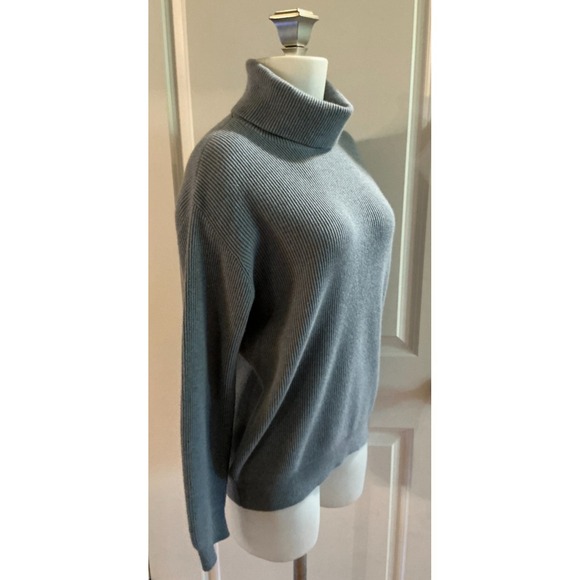 Brunello Cucinelli 100% Cashmere Blue Turtleneck Sweater sz Medium Italy Monili - Picture 3 of 13